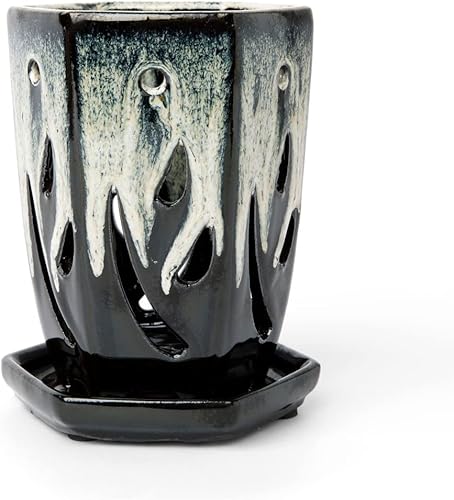 Miniatura 8 de rePotme Maceta de cerámica para orquídeas de 4 x 6 pulgadas (diamante blanco) - Maceta hexagonal para orquídeas con agujeros