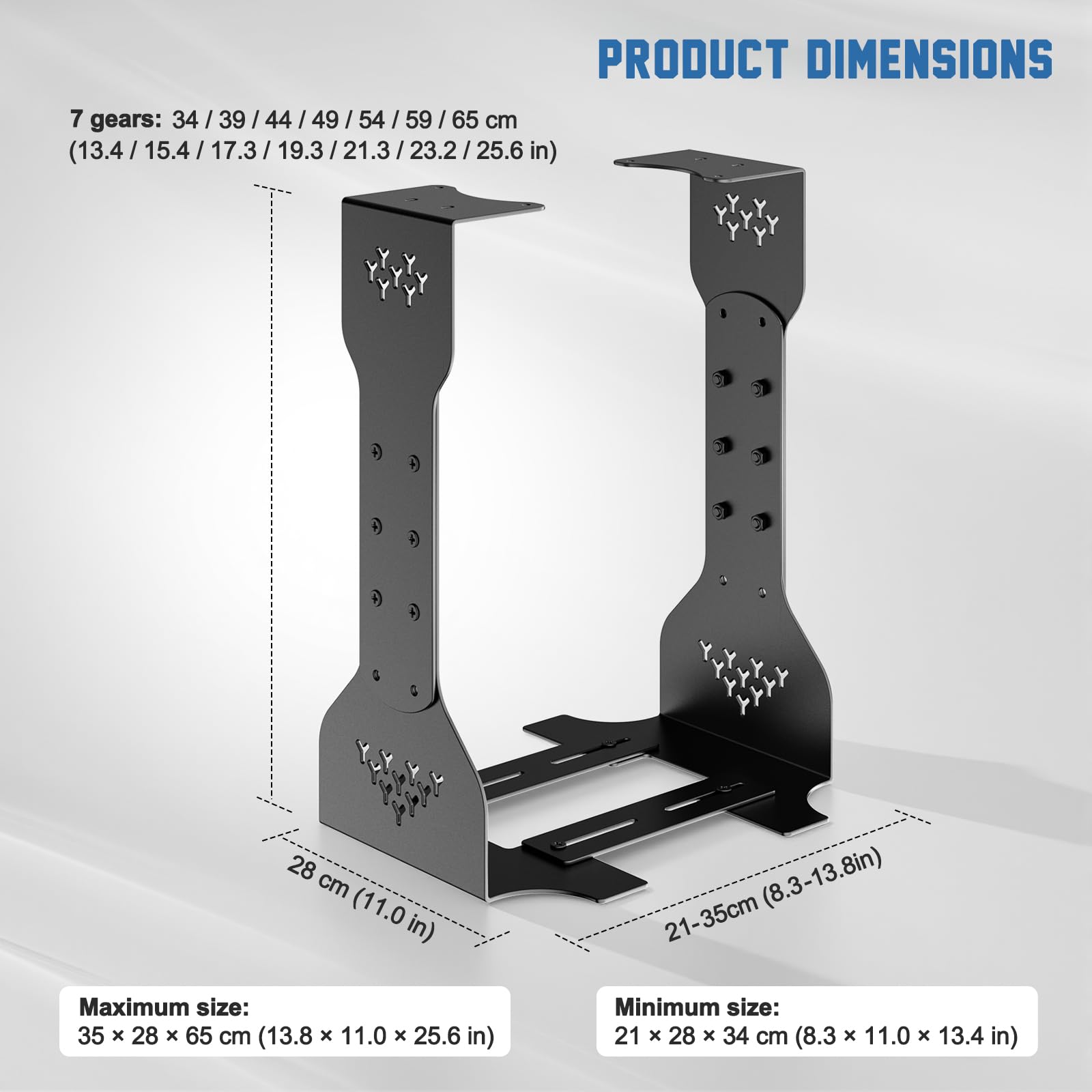 Supporto per PC sotto la scrivania, supporto per PC con capacità di carico di 35 kg, regolabile in altezza (34-65 cm), supporto universale per computer, per ufficio, casa e posto di lavoro