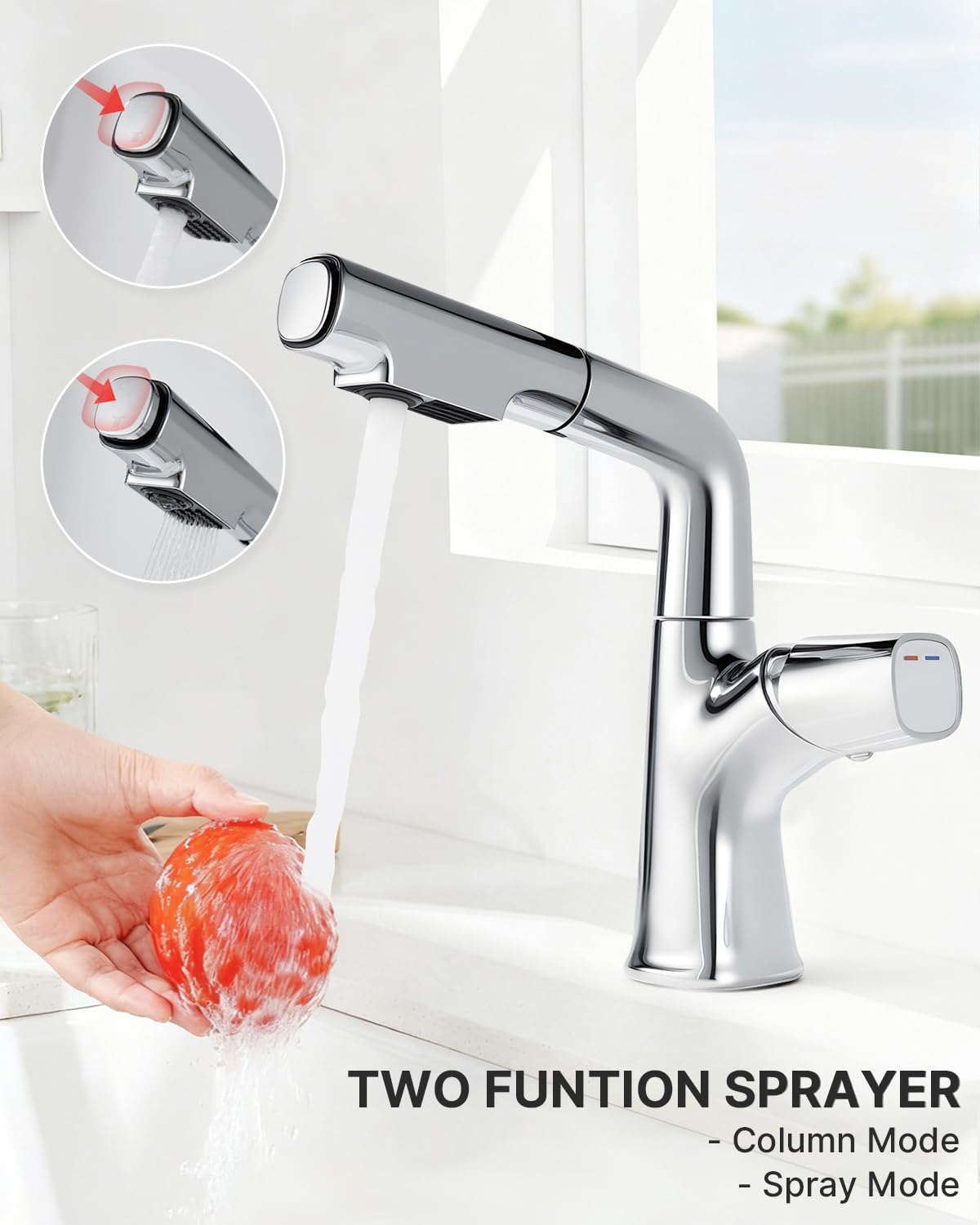 kisimixer Wasserhahn Bad mit Ausziehbar Brause Chrom, 360° Drehbar | Wasserhahn Bad, Auslauf Höhe 190-270mm,Höhenverstellbar, Herausziehbarer Brause 2 Strahlarten, G3/8, Einhebelmischer, Messing