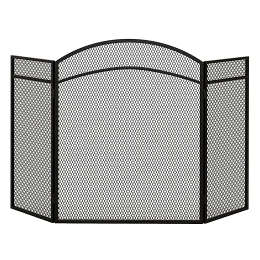 HOMCOM Salvachispas para Chimenea de 3 Paneles Protector de Chimenea Plegable Pantalla de Chimenea con Estructura de Metal 96x60 cm Negro