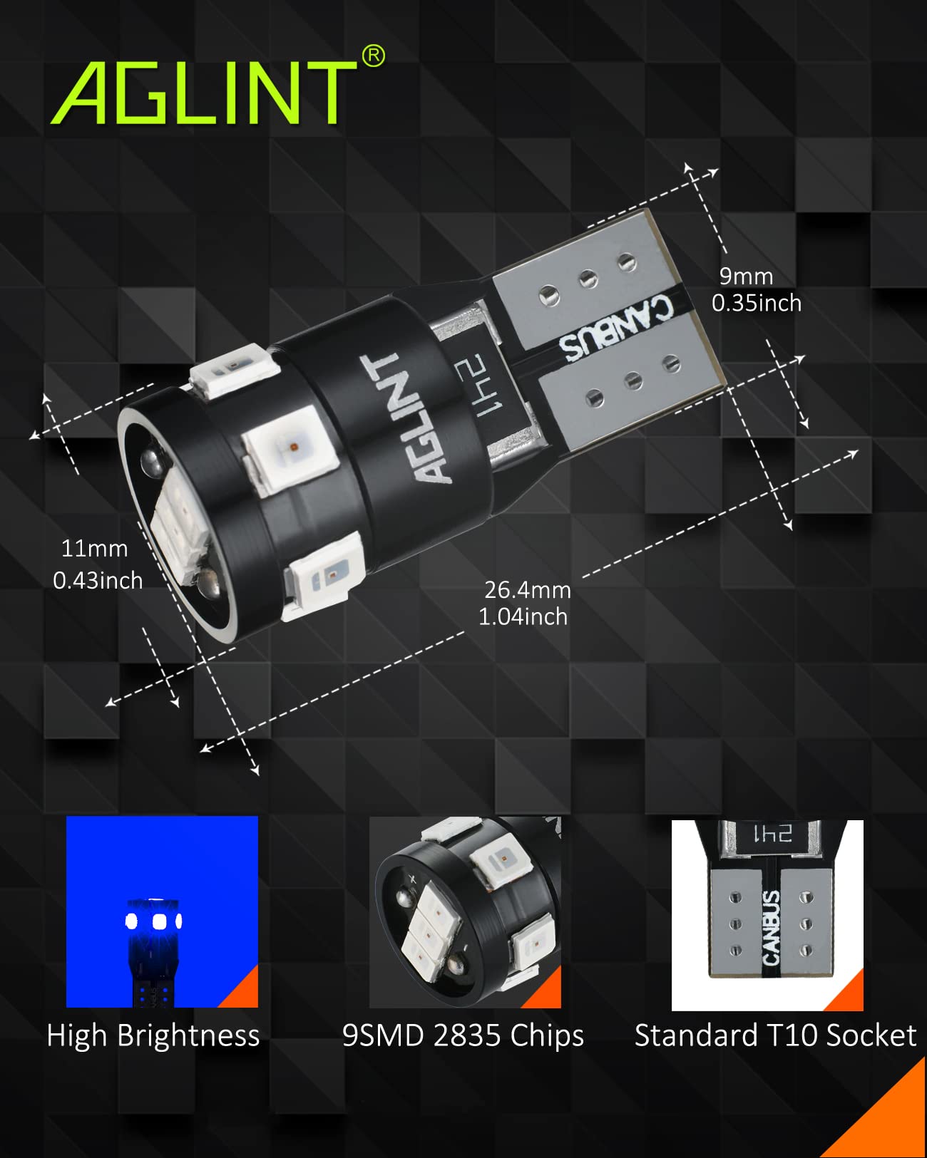 Żarówki LED T10 CANBUS, bezbłędne, 9SMD, super jasne W5W 194, 168, 2825, wymienna żarówka do wnętrza samochodu, mapa, drzwi bagażnika, światła boczne, światła tablicy rejestracyjnej, 6500 K, białe, 4 szt. (NIEBIESKI)