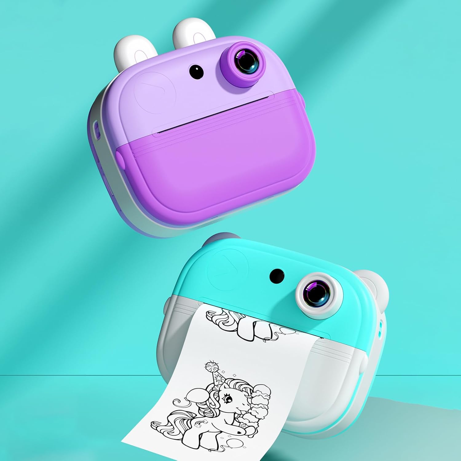 Kids Camera Instant Thermal Printer 2.0 Inch Screen Photo Printer 48MP Rear Camera Port Timer Shooting Video Recording Thermal Inkless Printing with 1 White Print Paper Toddler Learning Toy