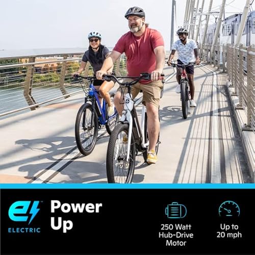 Schwinn Coston Dx Adult Electric Hybrid Bike, Large/X-Large Step-Thru Frame, 7-Speed, 27.5 Inch Wheels, 20-Inch Aluminum Frame, Gloss White #TOP1