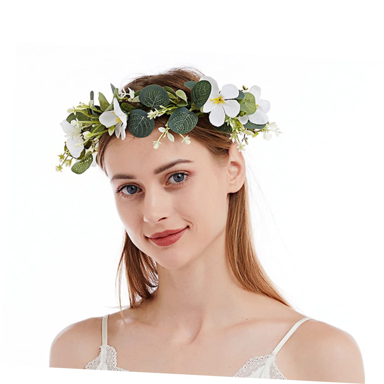 Kranz Braut Stirnband Kopfbedeckung for Frauen Weißes Haarband Hochzeit Strand Haarkranz Blumengirlande Stirnband Blumenhochzeit Girlande Kopfschmuck Blumenkrone Blumenkranz Kopfschmuck