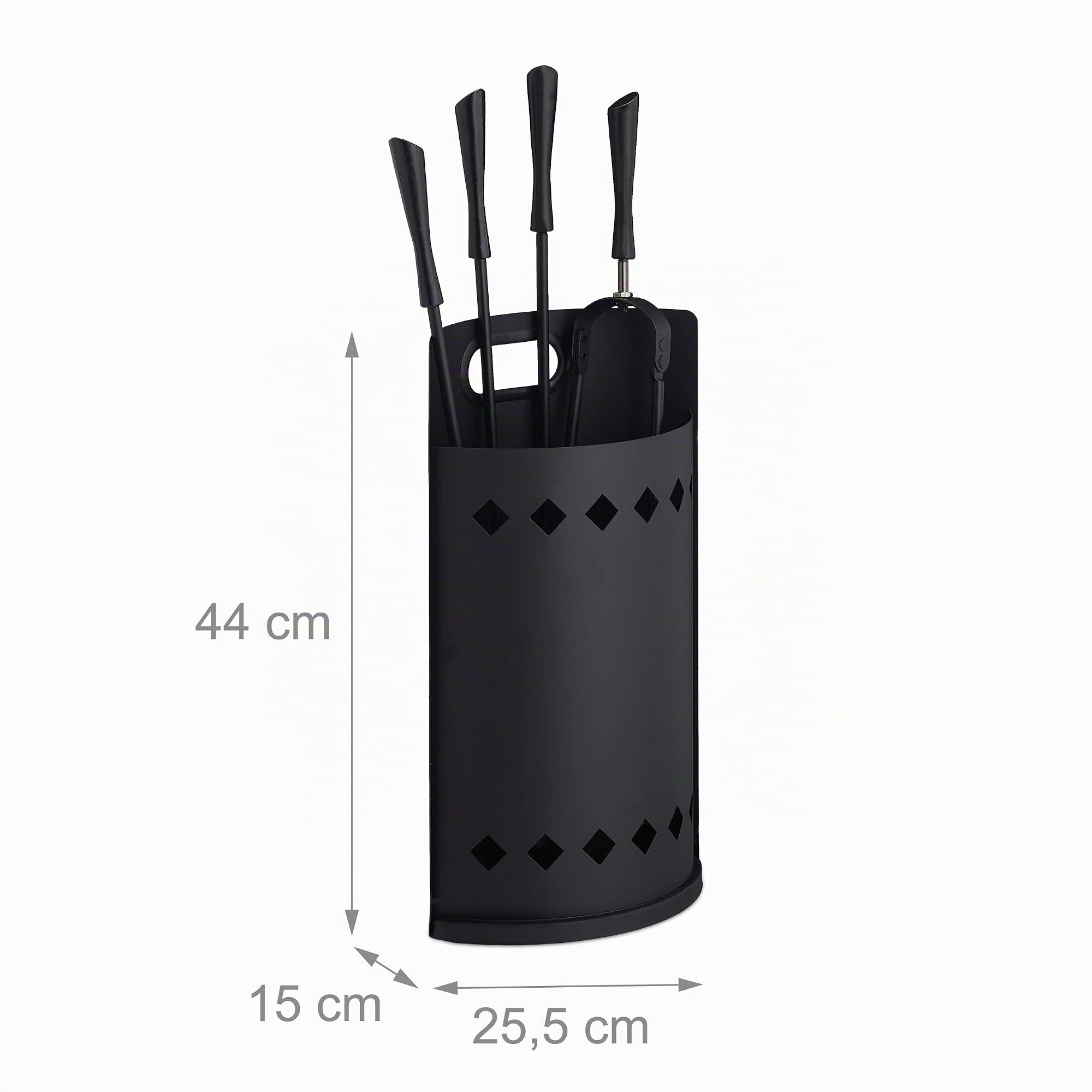 Relaxdays Accesorios Chimenea, 5 Piezas, Modernos, Juego de Estufa con Cubo, Atizador, Pinzas, Escoba y Pala, Negro