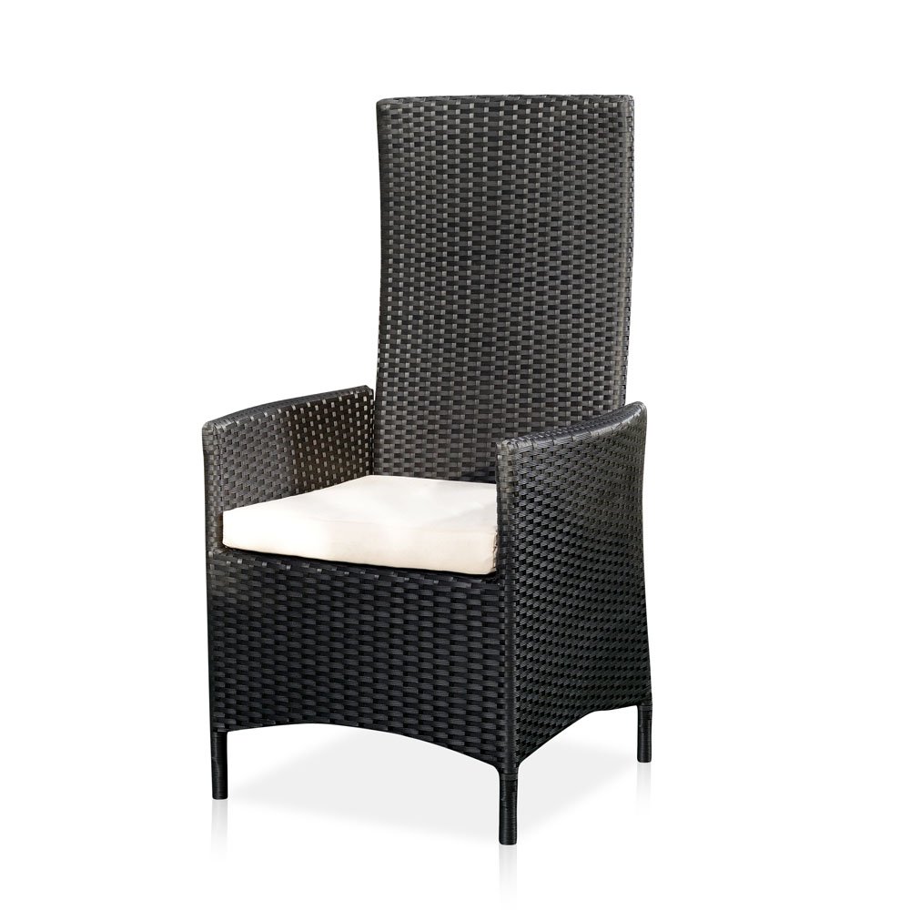 Melko Fotel relaksacyjny z polirattanu fotel ogrodowy, ok. 62 x 57 x 111 cm, regulowany, odporny na warunki atmosferyczne, w zestawie poduszka do siedzenia, czarny