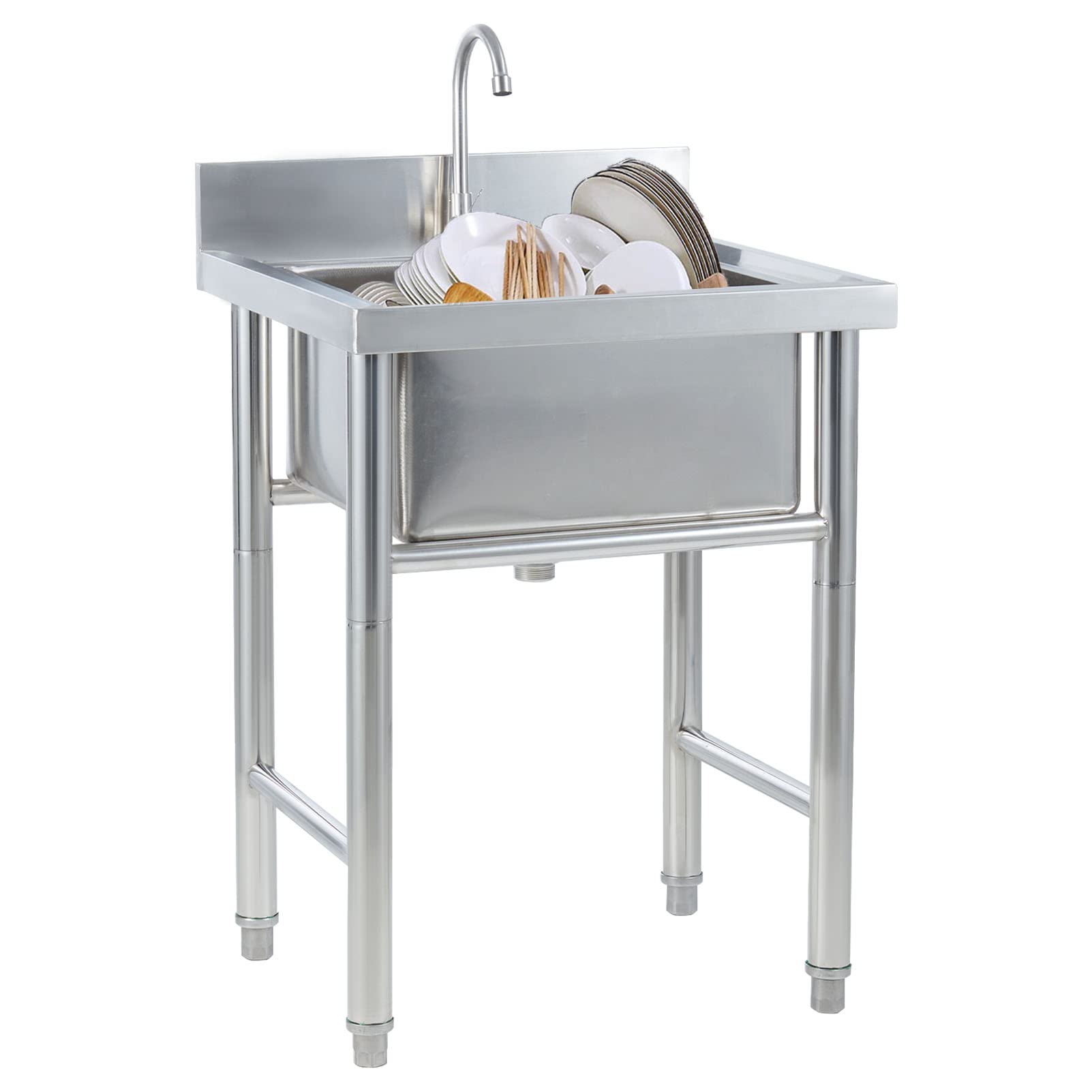LMYSXAOZ Utility Bar Sink Single Bowl in Kitchen with Drainboard, Free Standing Workstation Waterproof for Outdoor Indoor Laundry Room Garage Sinks
