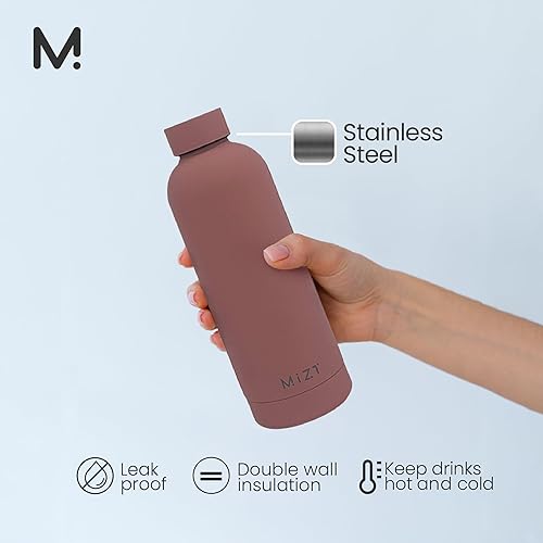 Miniatura 5 de MIZT - Botella de agua deportiva de acero inoxidable 188 con doble pared con aislamiento de boca estrecha, a prueba de fugas, botella de viaje,