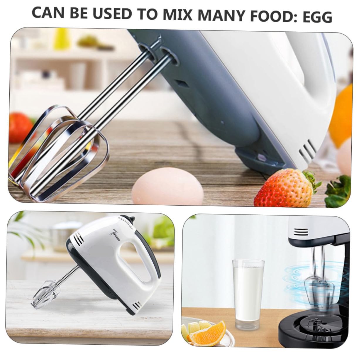 Sbattitore a Mano Elettrico 7 Velocità in Plastica e Acciaio Inox Bianco | Sbattitore Mano Elettrico, per Casa e Pasticceria, per Amanti della Preparazione di Dolci in Cucina