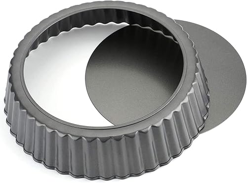 Miniatura 2 de Tosnail 2 paquetes de moldes antiadherentes de 9.5 x 2 pulgadas con parte inferior extraíble, molde para quiche para tartas profundas