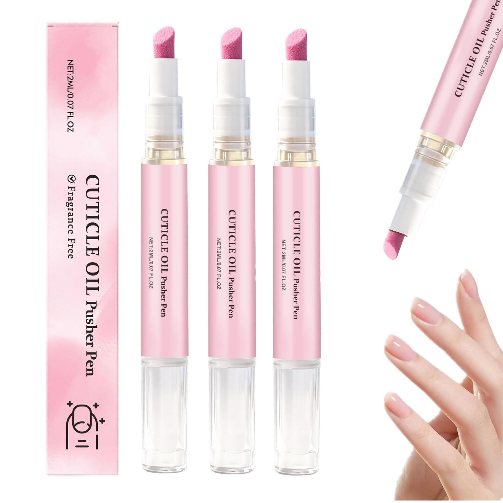 2-in-1 Cuticle Oil Pusher Pen, Professional Cuticle Pusher Oil Pen, Reusable Cuticle Oil Pen for Nail Care, Nail Care Pen for Repair & Nourish （3Pcs）