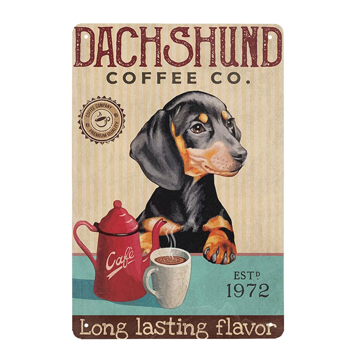 Dachshund Dog Coffee Company Metal Signs Long Lasting Flavor Retro Metal Tin Sign Vintage Sign for Home Coffee Wall Decor 6x8 Inch