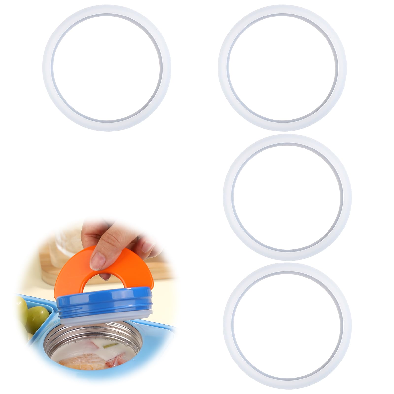 4pcs Lunch Box Insulation Jar Gasket for Bento, 2.5x2.5x0.24in Food Container Silicone Ring Lid Gasket No BPA Container Gasket Seal for Bento Lunch Box(Transparent)