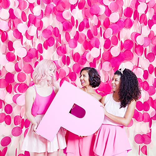 Image of 205Ft Hot Pink Party Decorations Big Circle Dots Backdrop Garland Rose Pink Tissue Paper Polka Dots Hanging Curtain Streamer for Birthday Bachelorette Engagement Wedding Bridal Shower Party Supplies