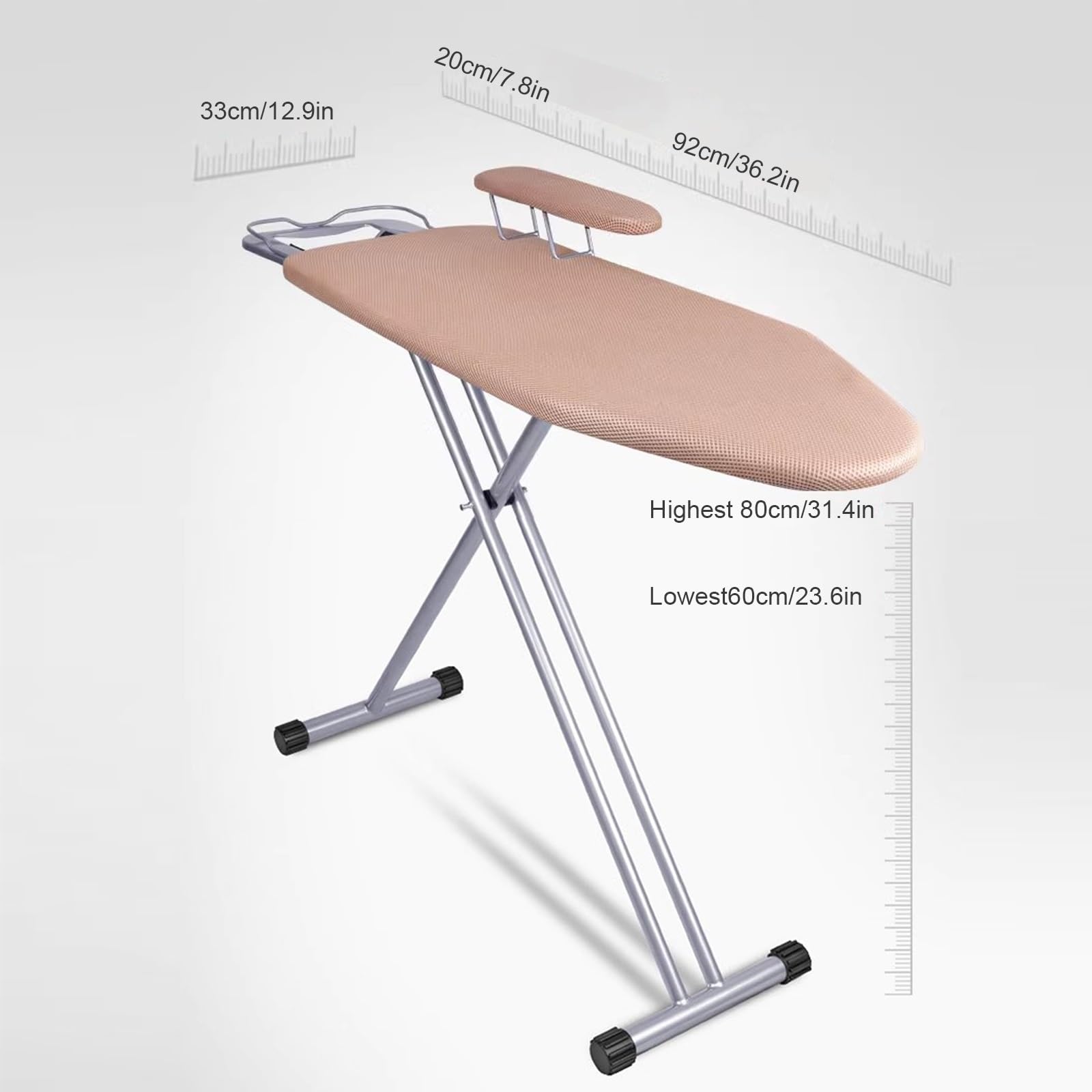 Tabla de Planchar, Altura Regulable, Tablero 92cmx33cm, Malla Metálica, con Soporte para Plancha, No se Desliza y No Araña, Patas Antideslizantes, Plegable