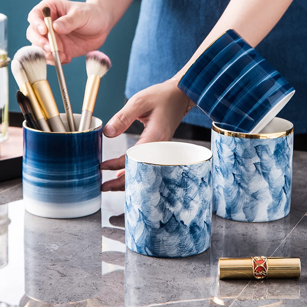 Pojemnik na długopisy, ceramiczny marmurowy stojak na długopisy, organizer na ołówki, uchwyty na pędzle do makijażu dla dziewczynek, dzieci, trwały ceramiczny stojak na biurko (A) (A)
