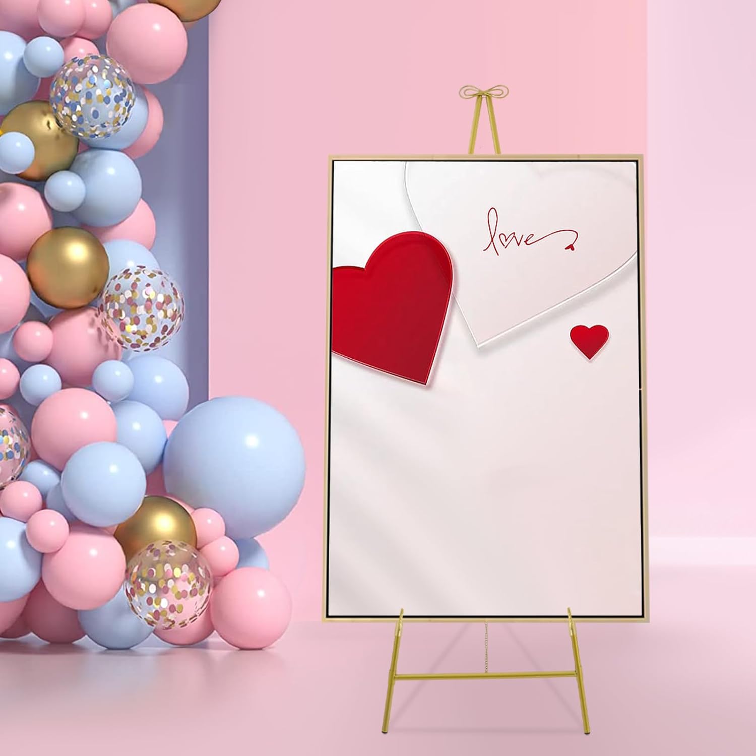 Gold Display Easel Stand, Large Floor Standing Easel, Display Stand for Wedding Display Easels Metal Tall Adjustable Display Stand Easel with Bow Top (54.5 * 60 * 156.5cm)