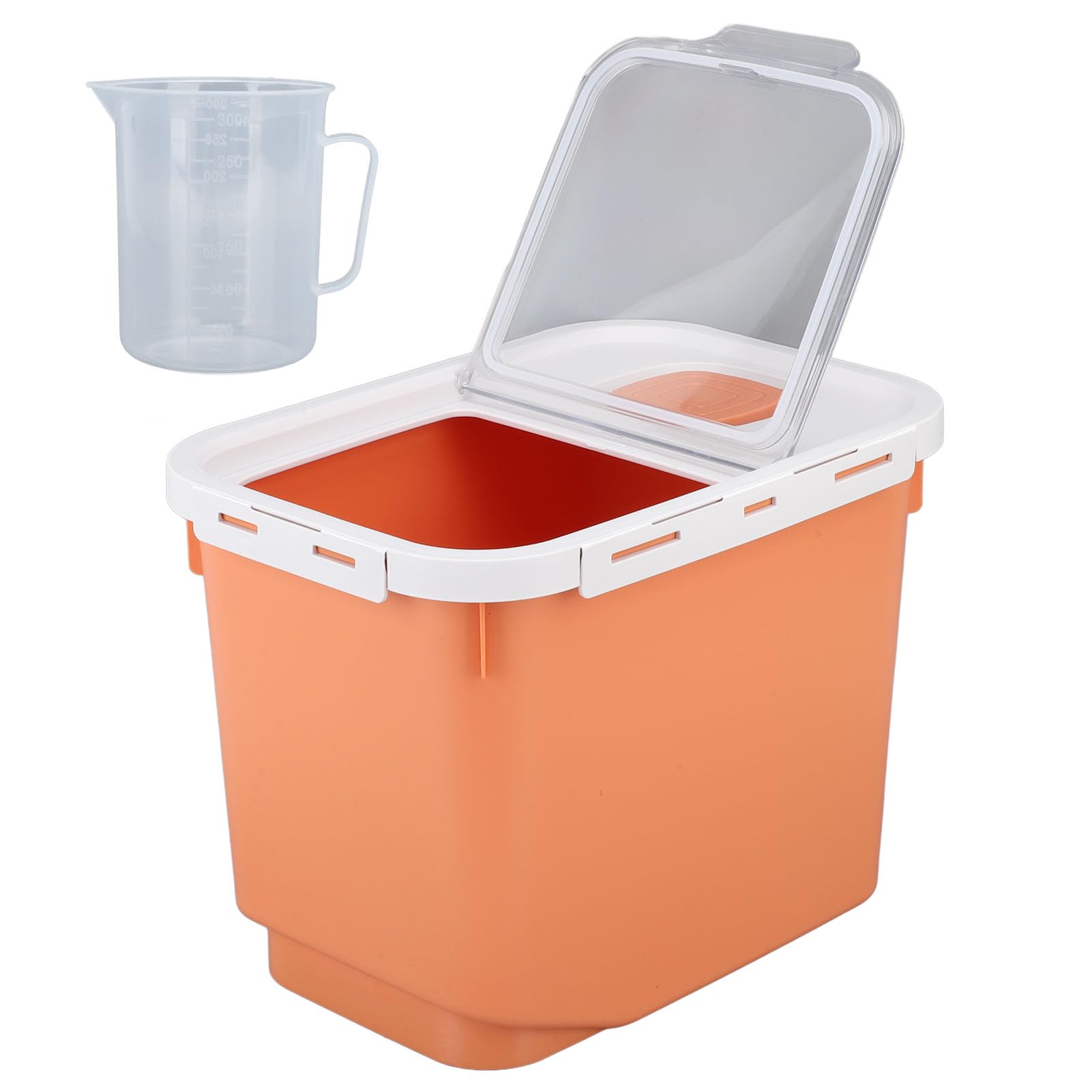 GOWENIC Contenitore per Riso Trasparente di Grande capacità con Ruote |Contenitore per Farina con Chiusura Ermetica da 22 Libbre, Durevole in PP per Uso Alimentare per l'organizzazione della (ORANGE)