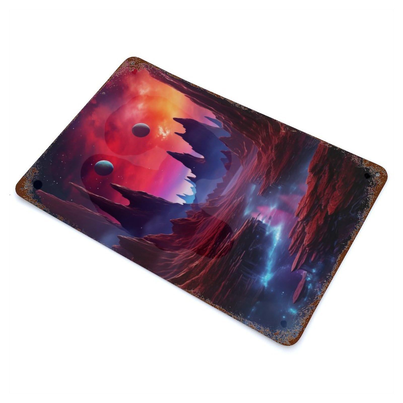 Alien Landscape with River Vintage Wall Sign 11.8"x7.9", Rust Effect Metal Decor for Basement, Hobby Room And Garage Decor