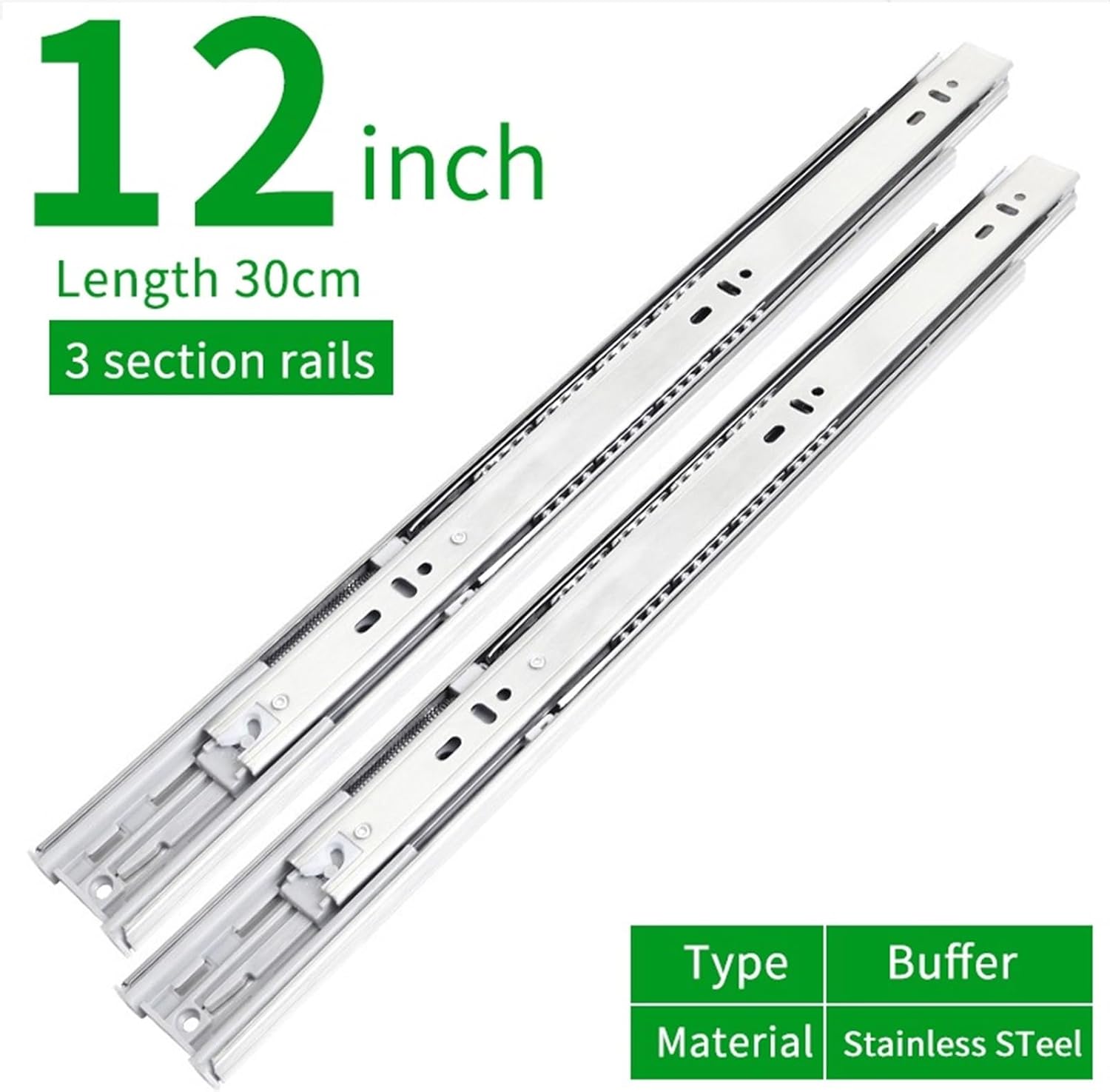 Heavy Duty Drawer Slides Drawer Stainless Steel Slide Rail Three-Section Damping Buffer Thickened Cabinet Wardrobe Mute(Buffer12inch(30cm))