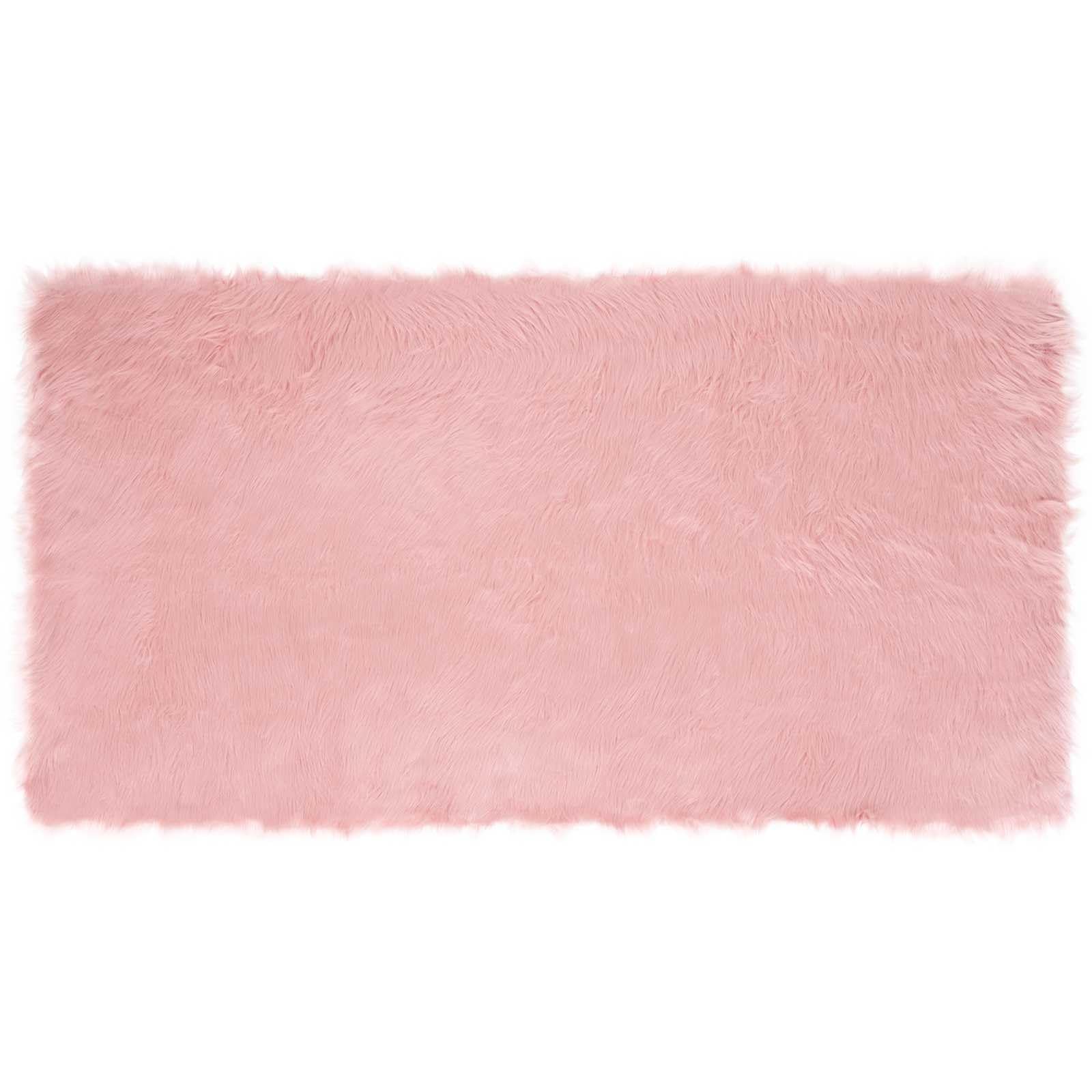 TAFALLA Tapis en peau de mouton synthétique rose 80 x 150 cm – Tapis tissé à poils longs moelleux en polyester – Tapis moderne en fourrure synthétique pour salon, chambre à coucher et