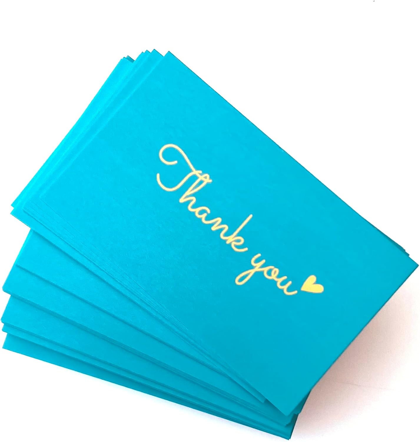 RXBC2011 100 Little Thank You Cards Gold Heart Design Bulk Thank you Notes for All Occasions 3.5 x 2 Inch Aqua color - Image 5