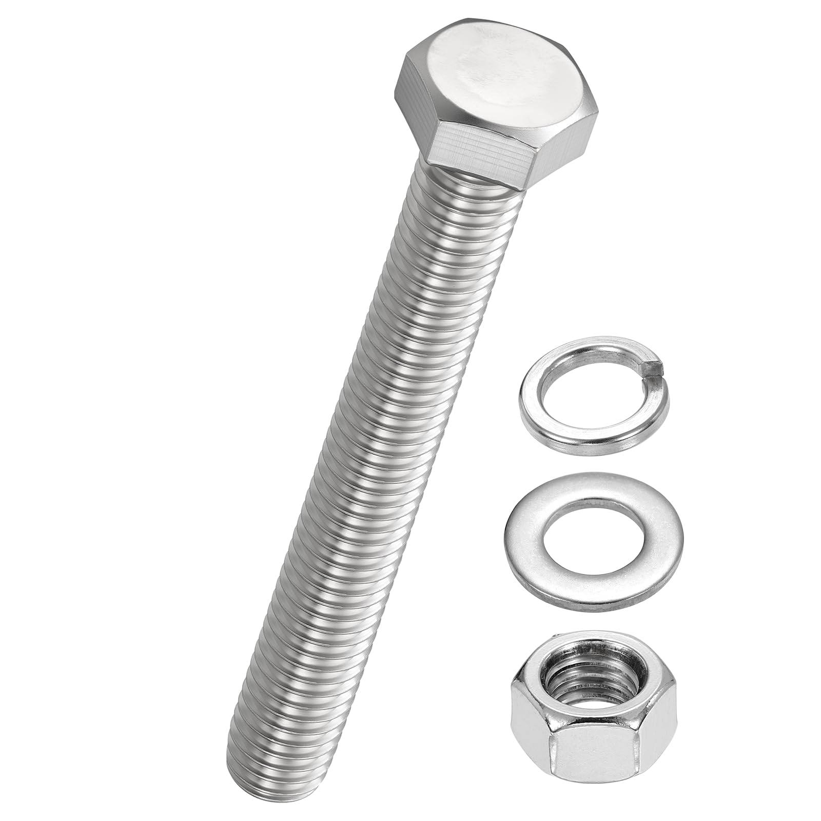 Kozelo 20 Pcs Bolts and Nuts Washers Kit - [1/2"-13x4-1/2"] 304 Stainless Steel Hex Tap Bolt Assortment Fully Threaded Hexagon Head Machine Bolts Right Hand, Silver Tone