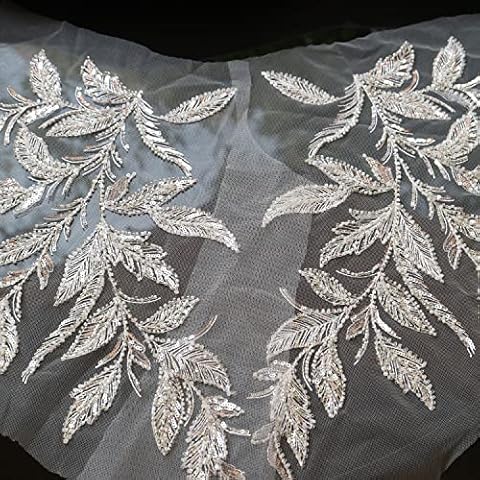 G-RUI 2pc/Pair Luxury Beaded Sequin Embroidery lace Appliques for Wedding Dresses Rhinestone lace Applique Patches Embroidery lace parches ropa… Cover