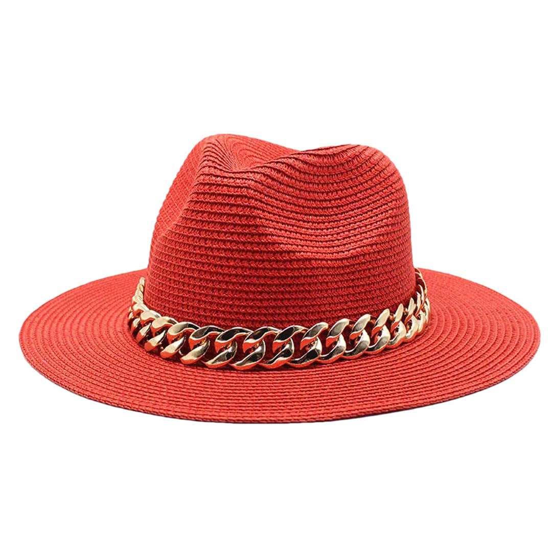 LCUVIMPEX Bucket Hats， Unisex Wide Brim Straw Panama Fedora Hat Multicolor Summer Beach Sun(Red)