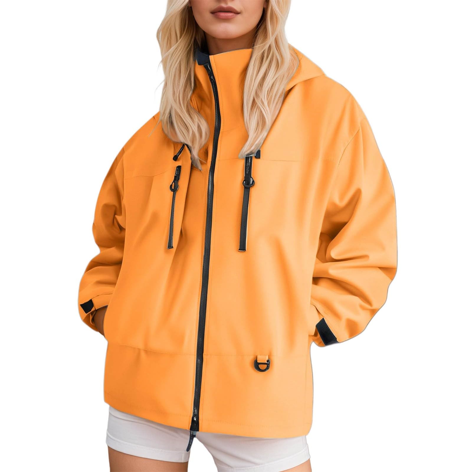 Generisch Giacca antipioggia da donna, leggera, oversize, lunga, a vento, impermeabile, traspirante, per tutti i giorni, ufficio, vacanze