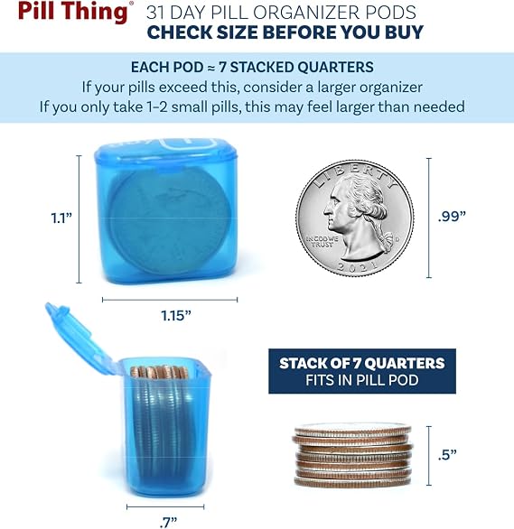 AM/PM Monthly Pill Organizer Tray with 31 Morning and Evening Daily Removable Pill Box Pods (Blue - AM/PM)