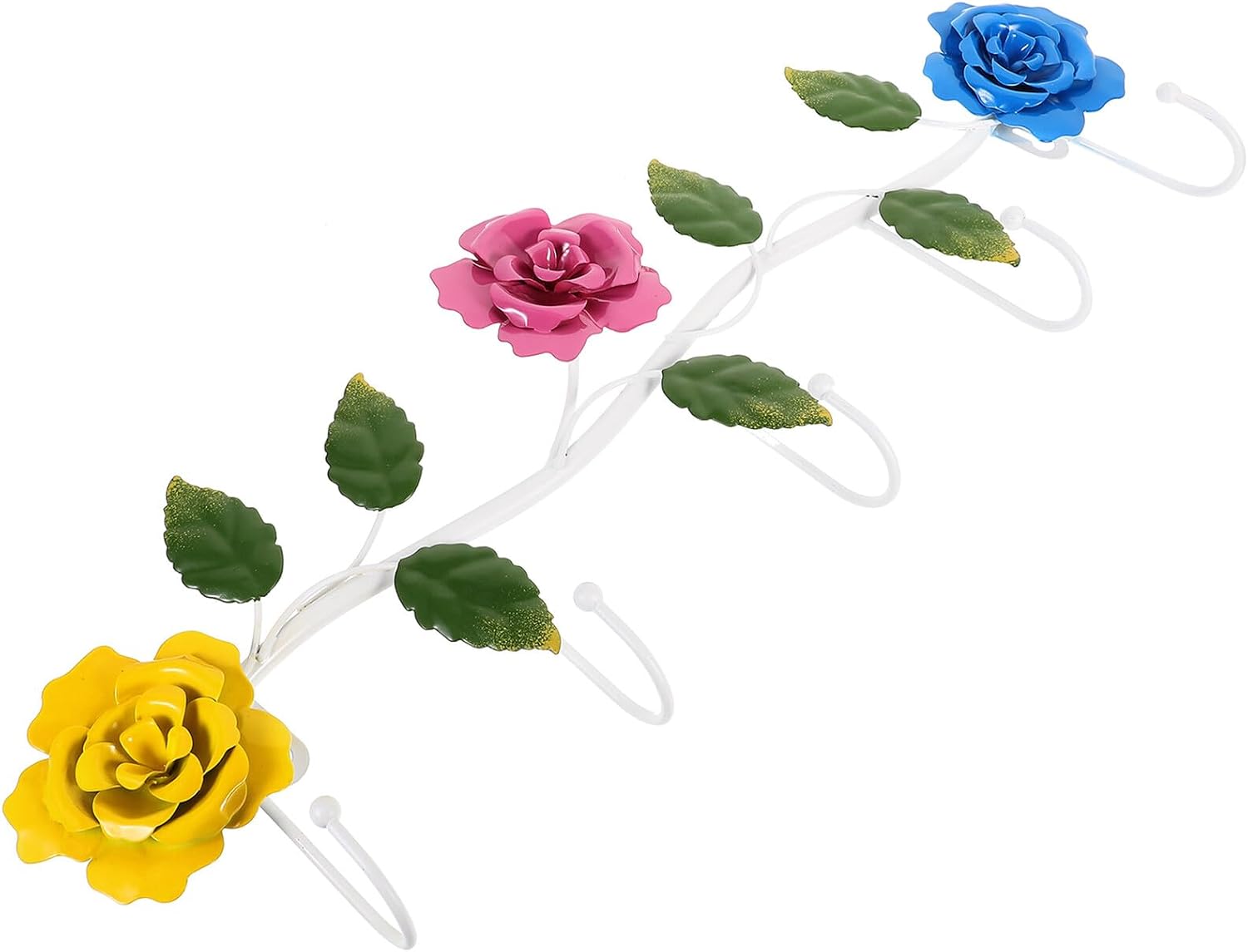 SEWACC Rose Flower Wall Hooks Rack, Antique Iron Wall-Mounted Coat and Purse Hanger, Vintage Floral Utility Hooks for Bathroom, Entryway, and Bedroom Organization, 3-
