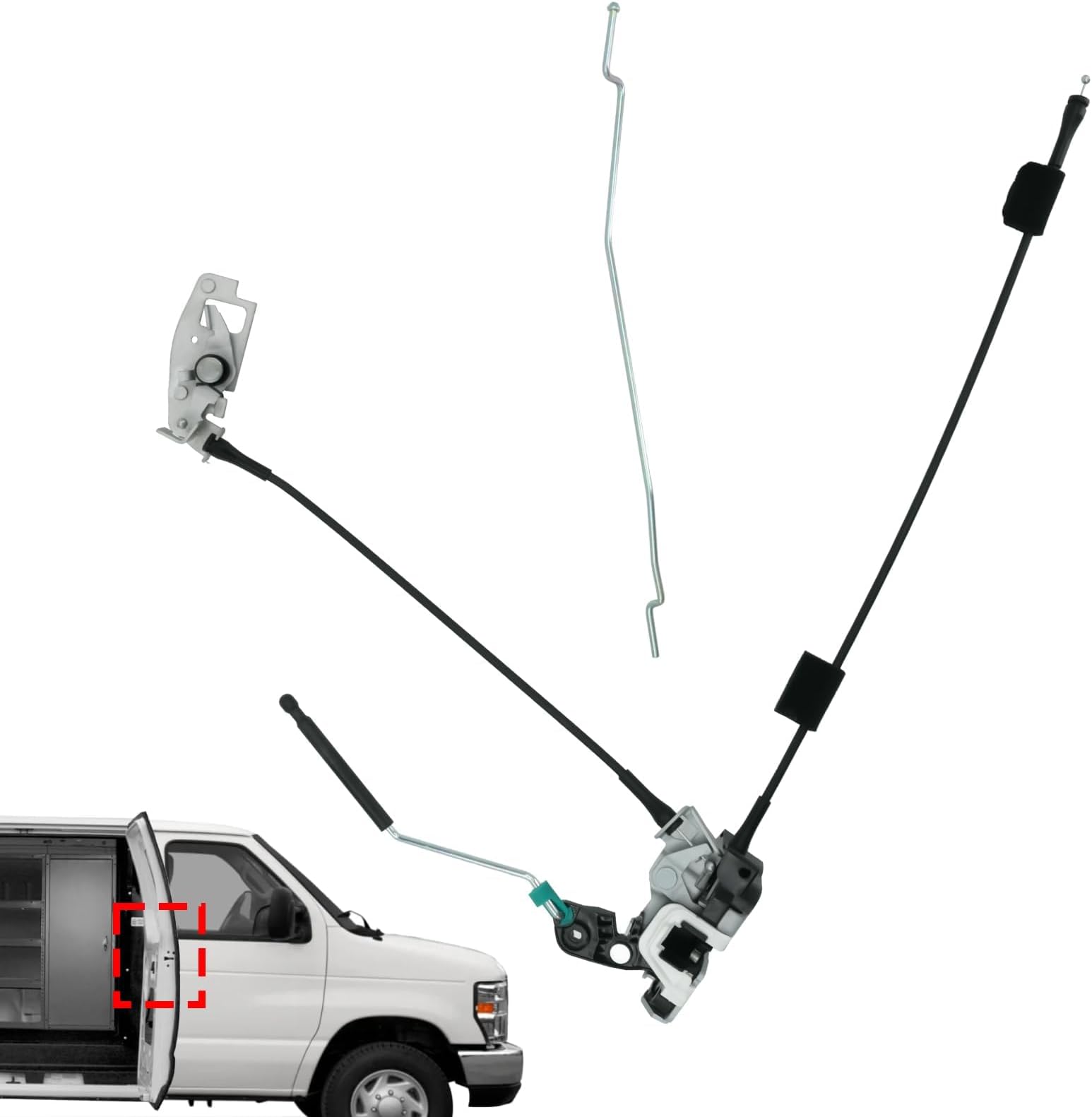 Side Door Latch Assembly with Cable & Rod for Ford 1992-2019 E150