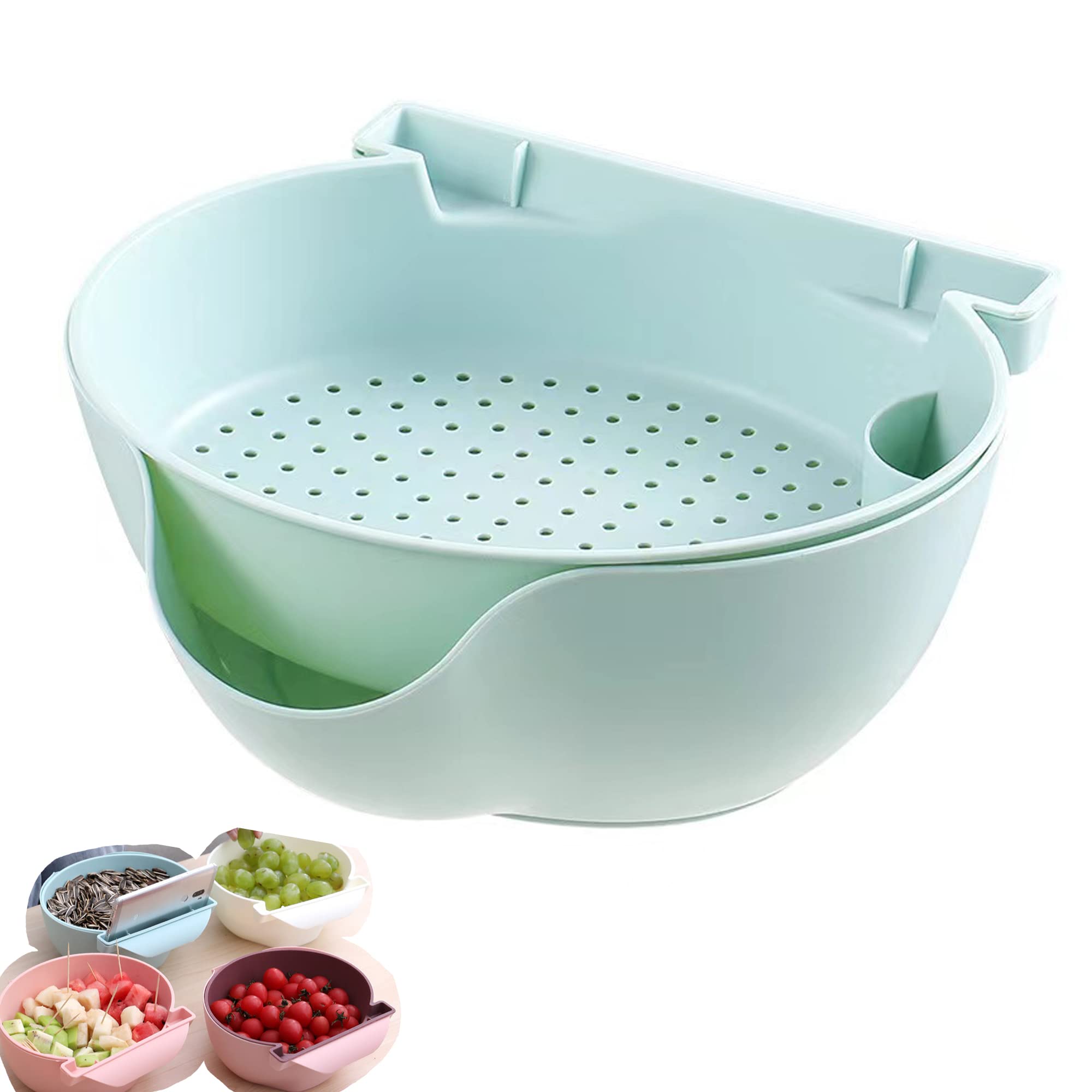 UGpine Double Dish Snack Bowl for Pistachios, Peanuts, Sunflower Seeds, Cherries, Nuts, with Shell Storage- Bonus Phone Slot, Green