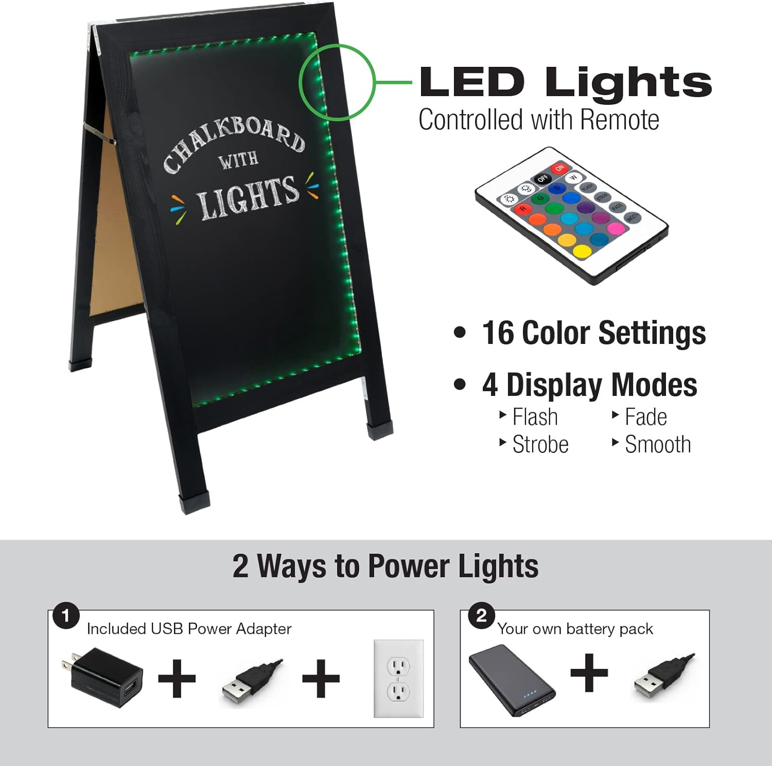 Excello Global Indestructible LED Chalkboard -Black