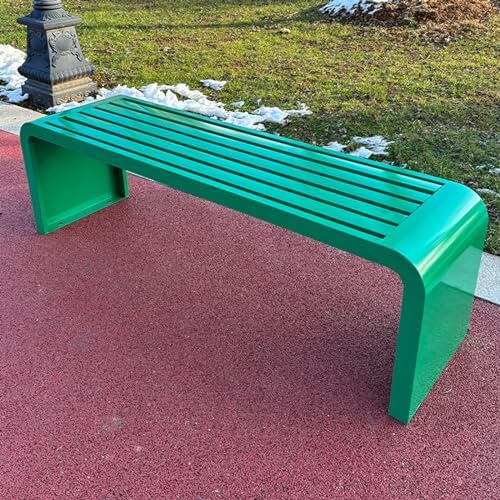 Waterproof Outdoor Bench - Galvanized Steel Frame, Curved Design, Durable Garden Patio Furniture, Weather-Resistant Metal Seating for Backyard & Patio Use