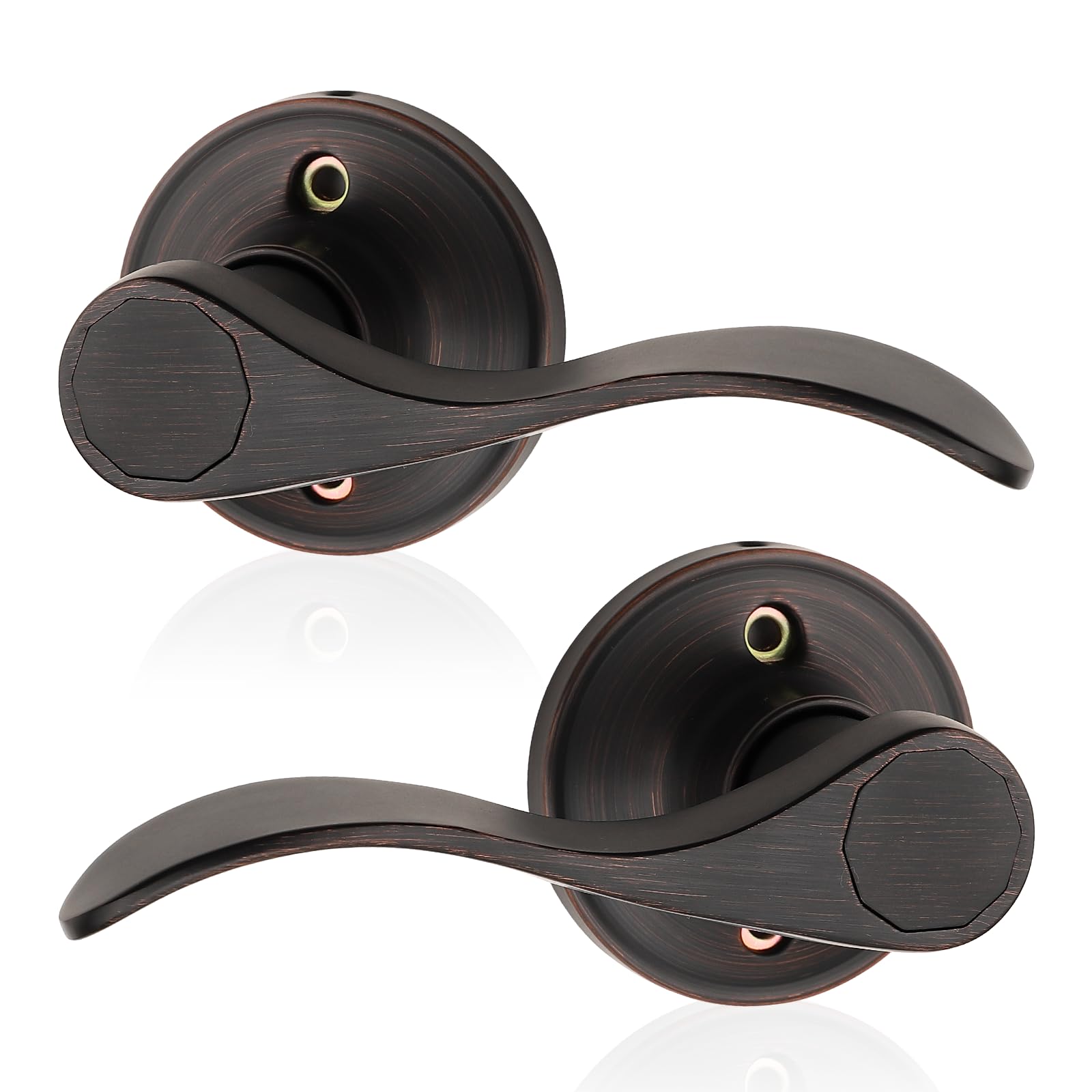 Probrico 2 Pack Dummy Door Lever Wave Style Leverset Right and Left Handed Oil Rubbed Bronze Finish French Door Handles