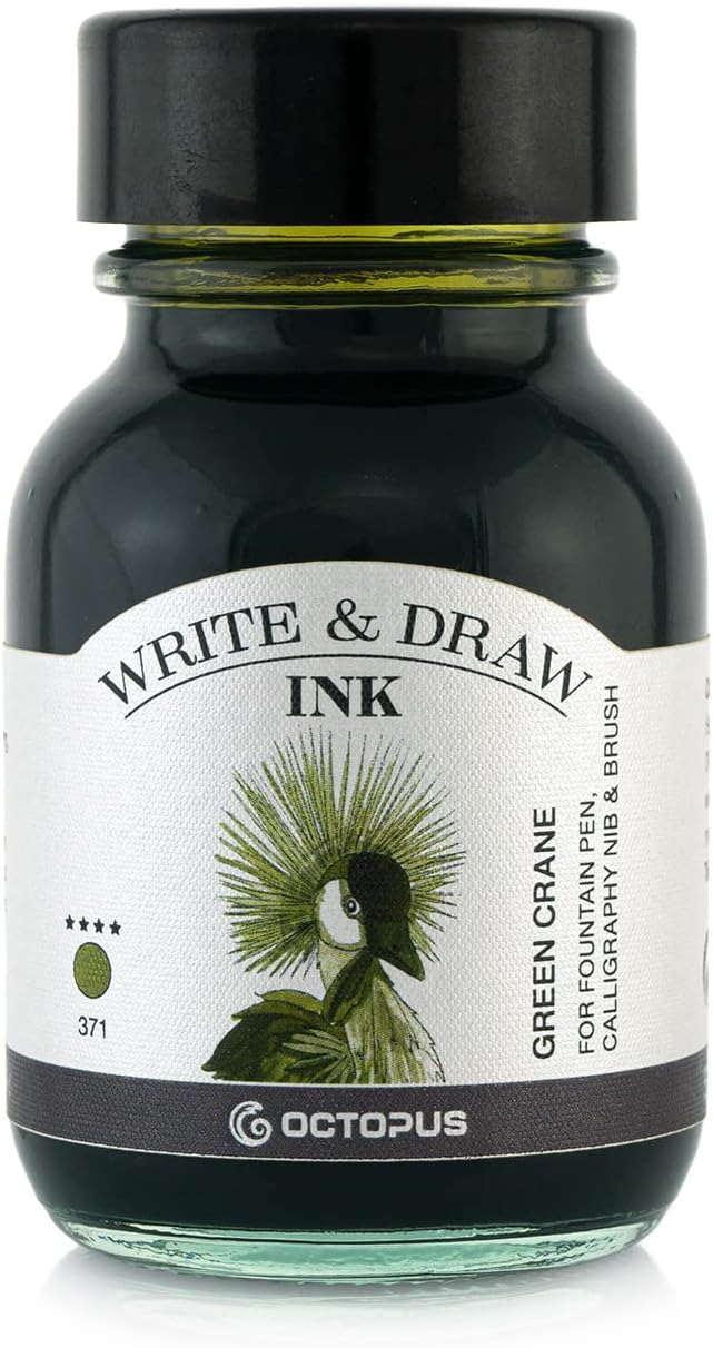 Octopus Write and Draw Ink 371 Green Crane Waterproof Ink for Writing and Drawing Calligraphy Ink Non-Fading Drawing Ink for Fountain Pen Green 50ml