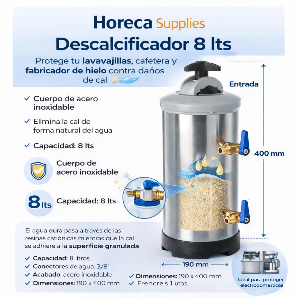 Descalcificador de Agua 8 Litros Manual - Hostelería, Lavavajillas, Cafeteras, Máquinas de Hielo