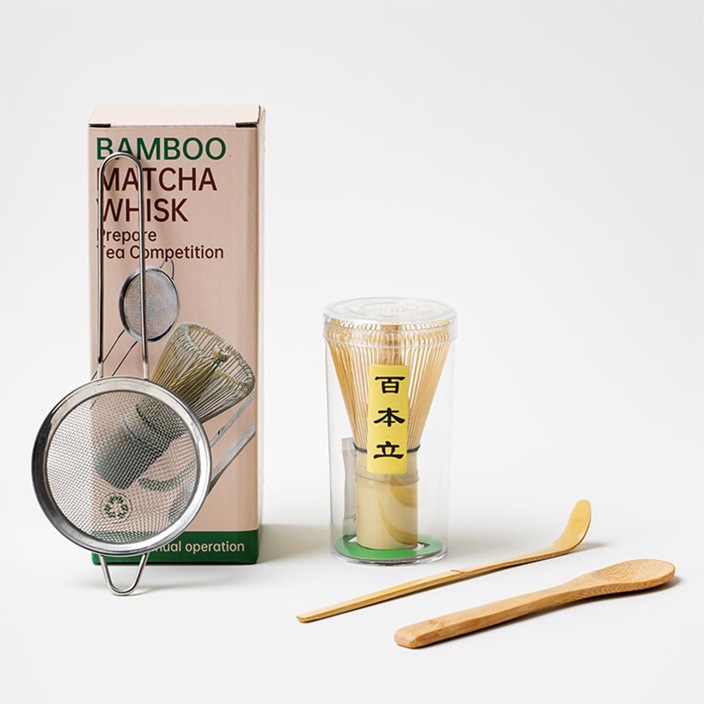4PC Japanese Matcha Tea Whisk Set - Matcha Whisk, Bamboo Whisk, Matcha Kit, Matcha Stirrer,Made from 100% Natural Bamboo,Durable and Perfect for Making Matcha Tea