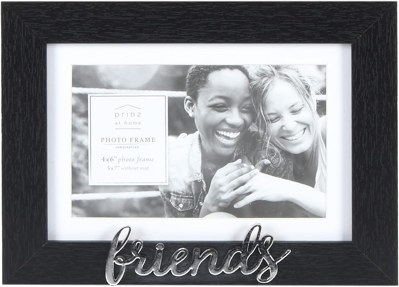 PRINZ Scripted Messages Matted Black 7 X 5 to 6 X 4 Friends Sentiment Picture Frame, 6.5 x 8.5 x .67