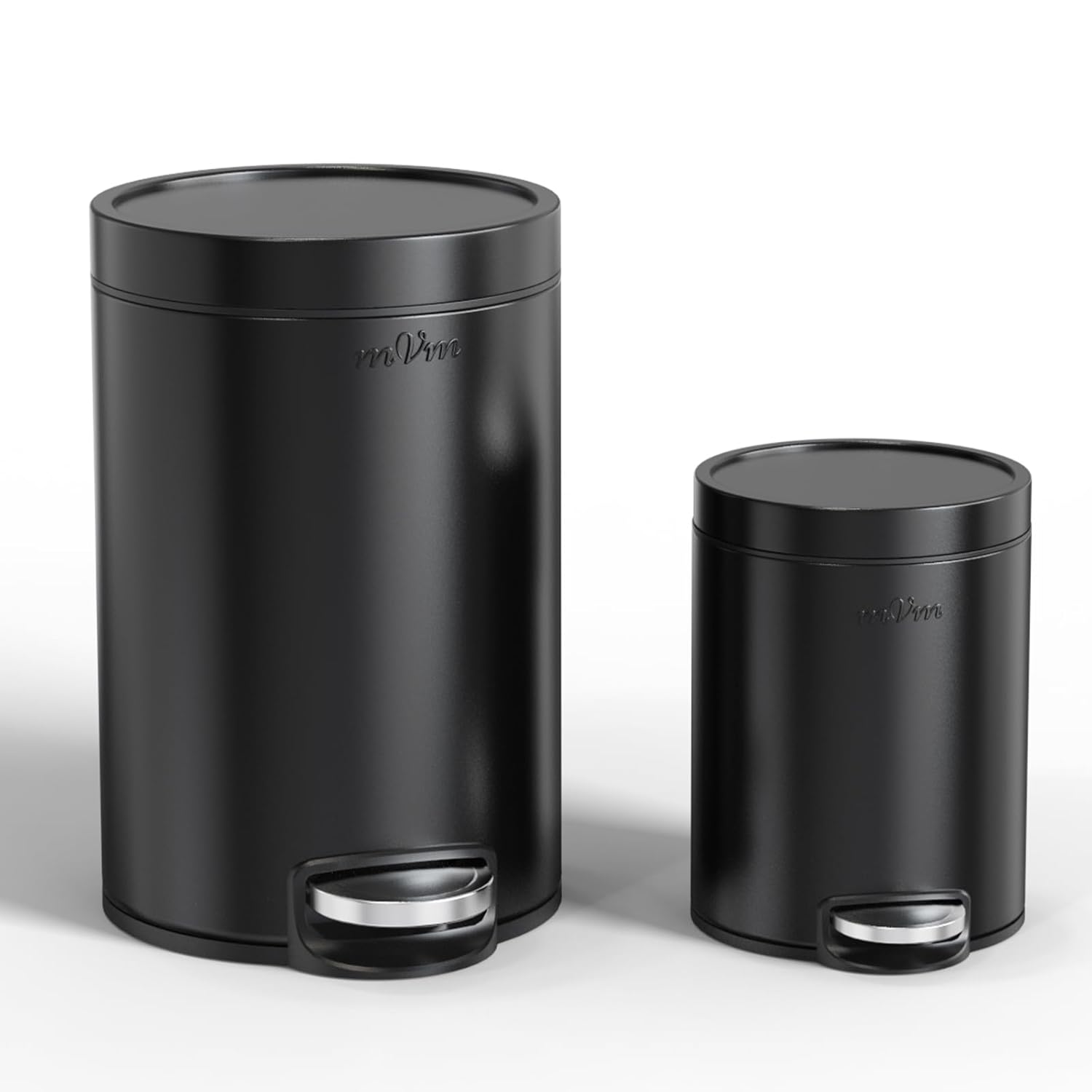 mVm Trash Can Set, 8 Gallon(30L)+1.3 Gallon(5L) Kitchen Bathroom Trash Cans Combo, Step Round Brushed Stainless Steel Garbage Can with Lid, Anti-Fingerprint,Soft-Close,for Home Office(Silver)