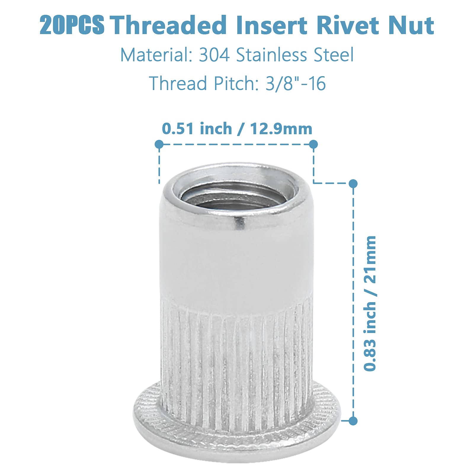 Amazon | Qjaiune 20個 3/8インチ-16 ステンレススチール ねじ込み