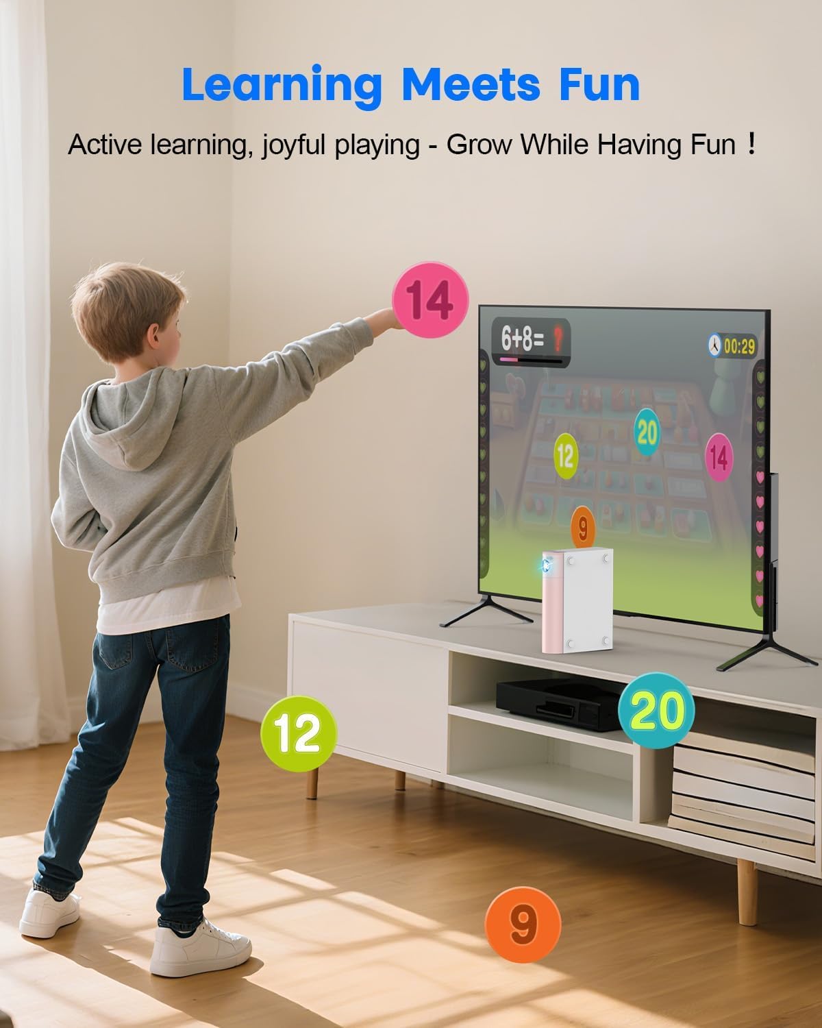 Console Giochi TV per Bambini: con Sensore di Movimento AR - Sistema Plug and Play per Sport in Casa - Videogiochi Interattivi Educativi - Idea Regalo per Bambino e Bambina 6+ Anni (Rosa + Bianco)