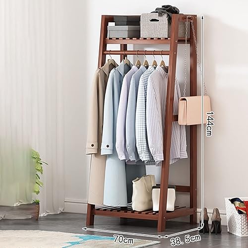 Miniatura 2 de Armario independiente, perchero con estantes, para dormitorio, entrada y sala de estar, ahorro de espacio (teca 27.6 x 15.2 x 56.7 in)