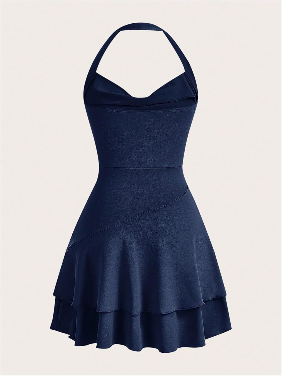 OYOANGLE Women's Sleeveless Halter Ruffle Short Dress Open Back Ruched A Line Holiday Party Dresses
