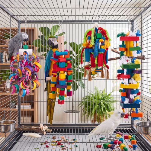 Image of Seenelling 4 Pcs Extra Large Bird Toys for Parrots, Mixed
