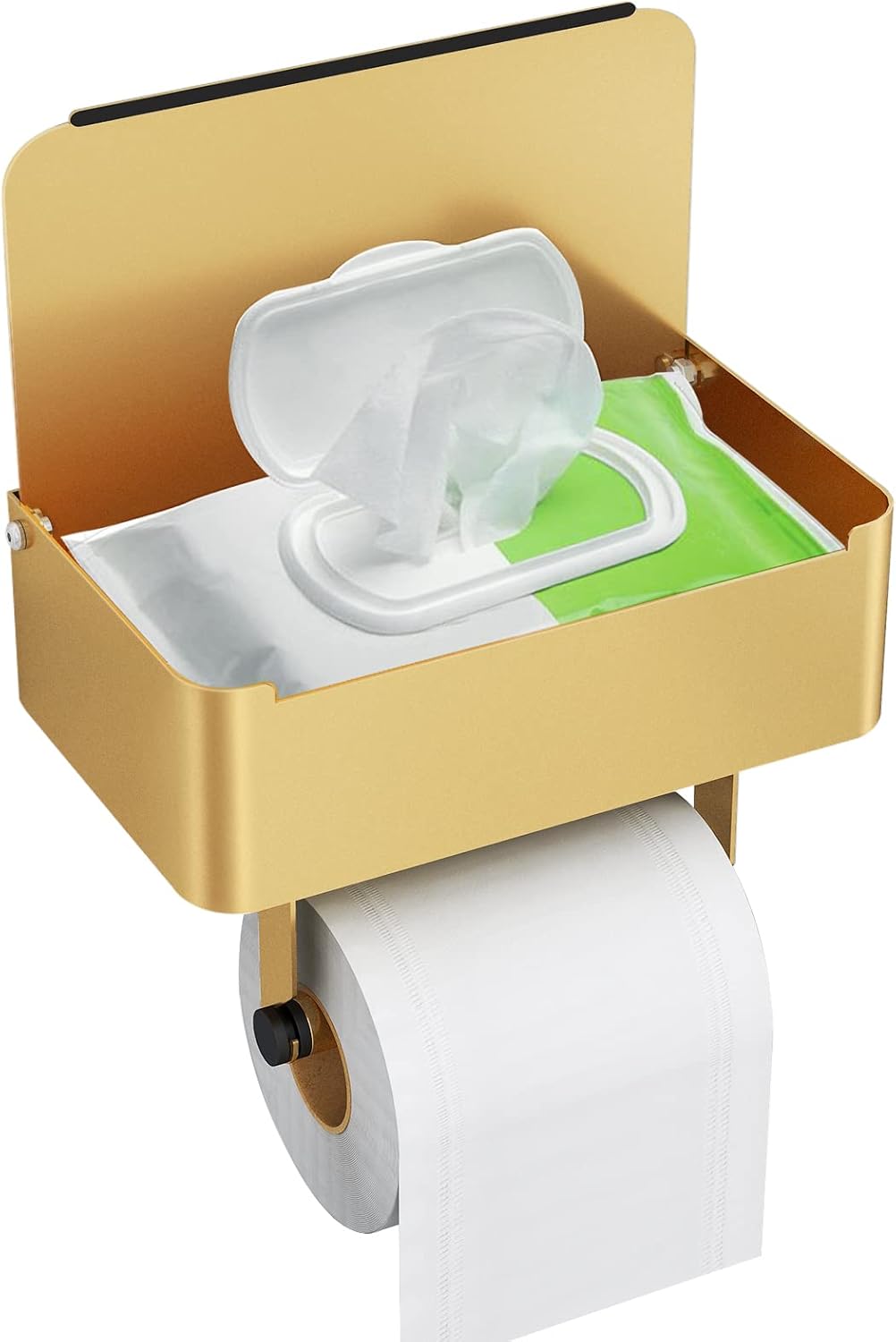 JUYSON Toilet Paper Holder with Shelf, Flushable Wipes Dispenser Fits for Bathroom
