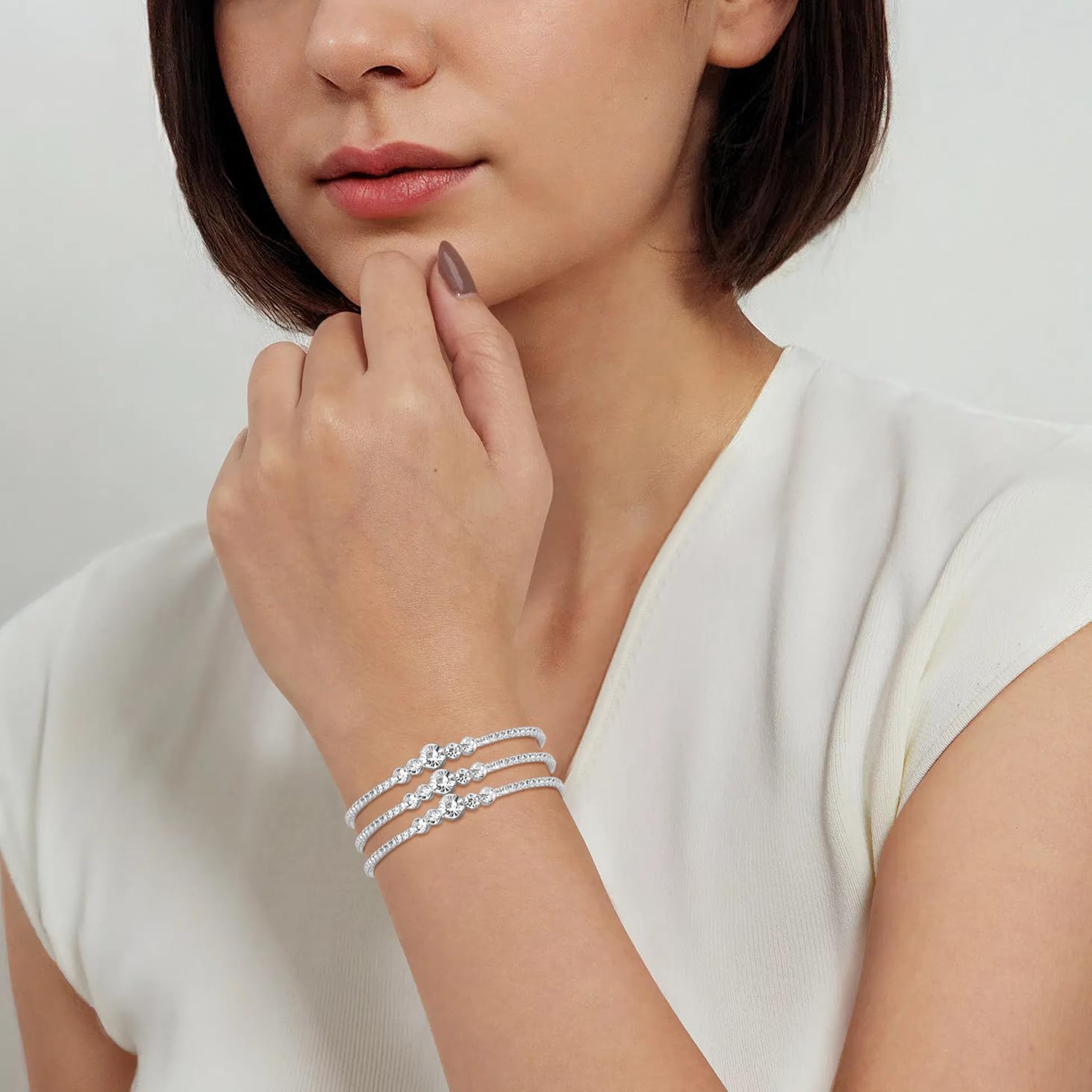 Women Rhinestone Bracelet Multilayer Crystal Cuff Bracelet Silver Braidal Bracelets - Image 3