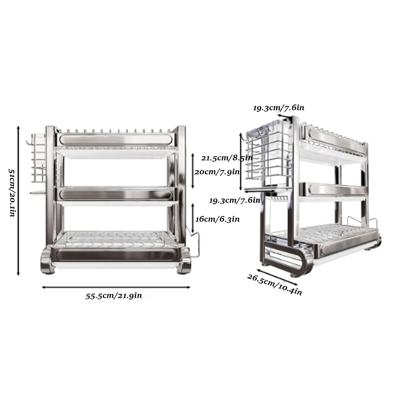 Égouttoir en Acier Inoxydable 304, Rangement de Cuisine, Bol Multifonctionnel pour la Maison, Convient aux comptoirs d'évier, pour (Acier Inoxydable 55 cm/21,9 po Triple Couche)